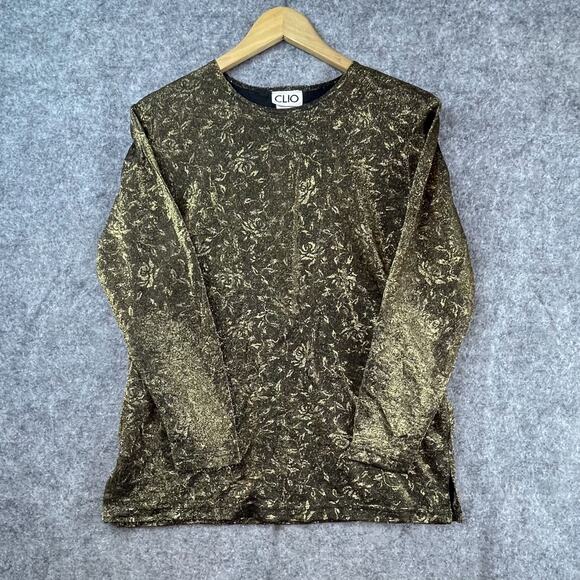 Vintage Clio Top Womens Small Gold Floral Metallic Preppy 90s Y2K Glam Chic Luxe - Picture 1 of 7